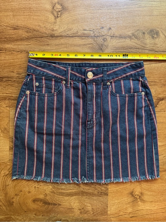 American Eagle Outfitters Dresses & Skirts - Striped Dark Blue Denim Mini Skirt with Red & White Pinstripes